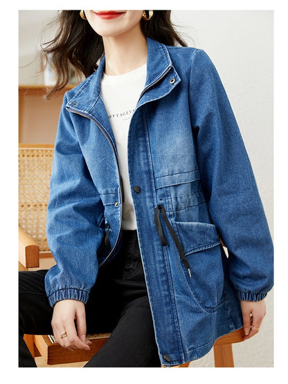 Denim Women's Coat Hooded Casual Top Mid-length