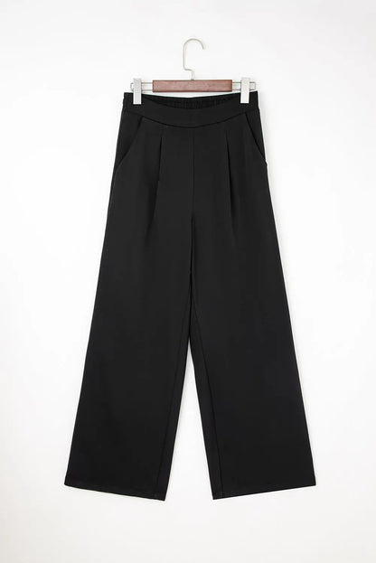 Fiery Red Pleated Detail Pull On High Elastic Waist Loose Straight Pants Dear-Lover Dropshipping