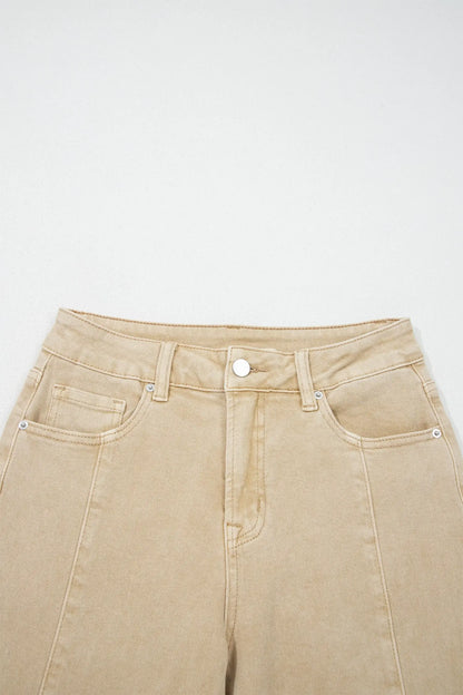 Red Sandalwood Solid Color Seamed Center Wide Leg Cropped Jeans Dear-Lover Dropshipping