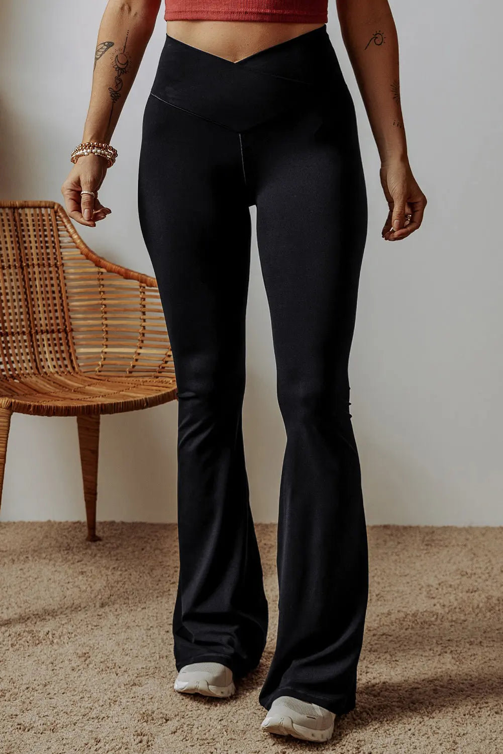 Black V Shape High Waist Flared Leggings Dear-Lover Dropshipping