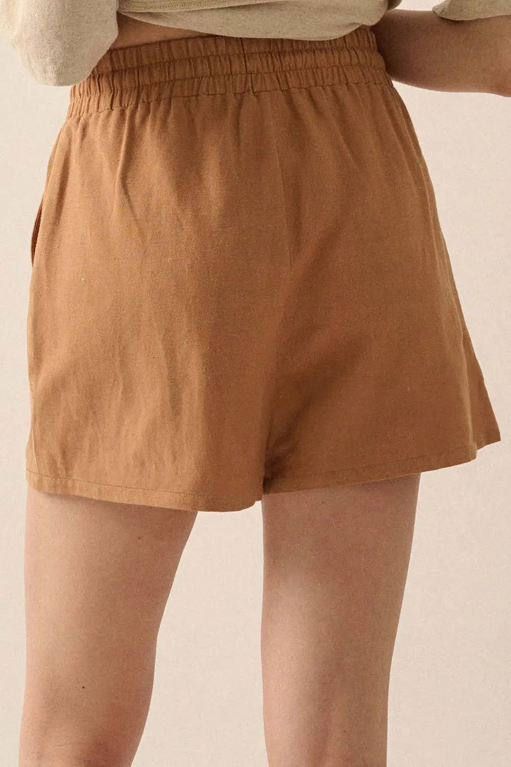Khaki Embroidered Boho Tasseled Drawstring Elastic Waistband Casual shorts Dear-Lover Dropshipping