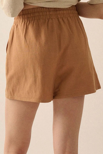 Khaki Embroidered Boho Tasseled Drawstring Elastic Waistband Casual shorts Dear-Lover Dropshipping