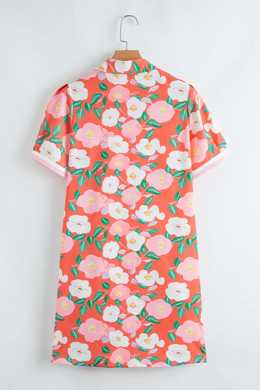 Fresh Salmon Floral Print Contrast Striped Trim Polo Collar T Shirt Dress Dear-Lover Dropshipping