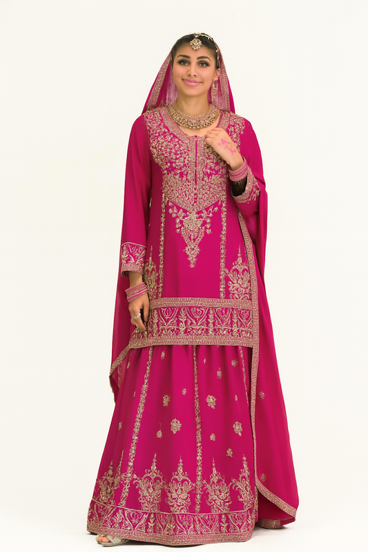 Women Embroidery Kurta Set-Rani Pink (Size-S) | D28