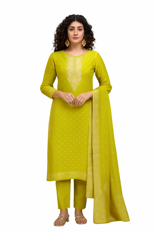 Women Embroidery Kurta Set-Green (Size-XXS) | D218