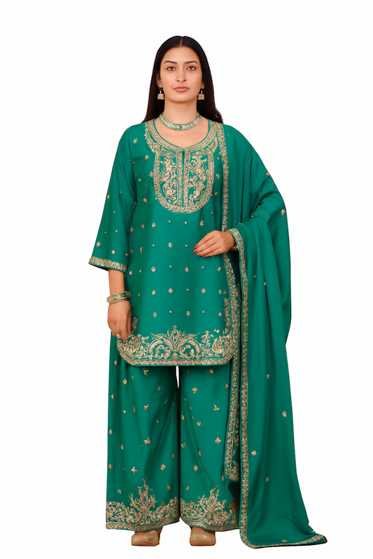 Women Embroidery Kurta Set-Teal (Size-XS) | D84