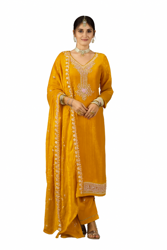 Women Embroidery Kurta Set-Yellow (Size-3XL) | D79