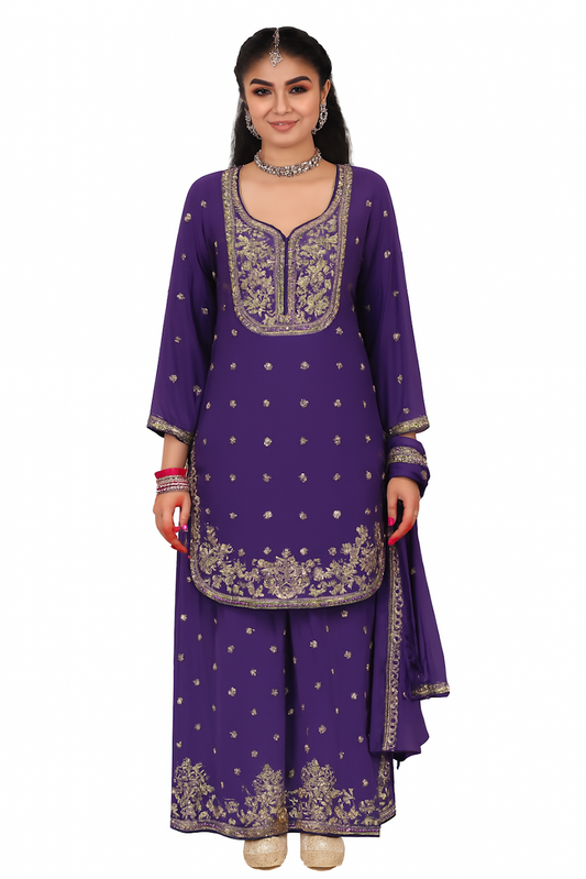Women Embroidery Kurta Set-Purple (Size-S) | D83