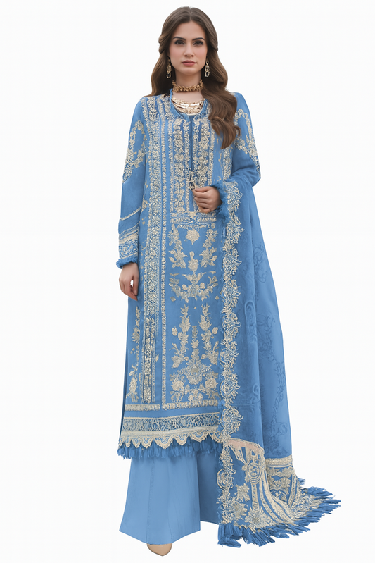 Women Embroidery Kurta Set-Blue (Size-XL) | D09