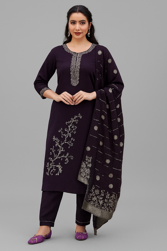 Women Kurta Set-Wine (Size-M) | D08