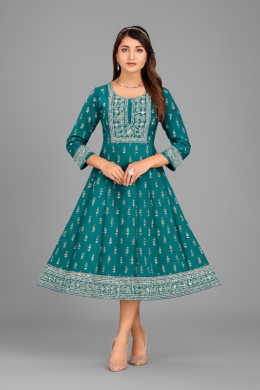 Women Kurta Set-Teal (Size-M) | D47
