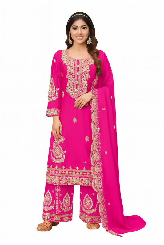 Women Embroidery Kurta Set-Rani Pink (Size-XXS) | D53