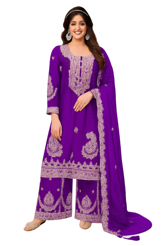 Women Embroidery Kurta Set-Purple (Size-XS) | D55