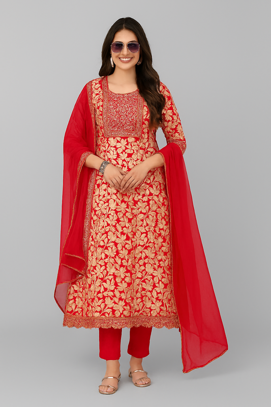 Women Kurta Set-Red (Size-S) | D16