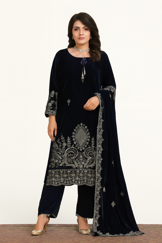 Women Embroidery Kurta Set-Black (Size-XL) | D57