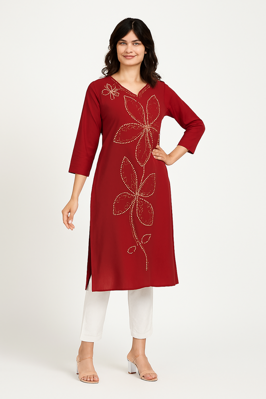 Women Kurta Set-Maroon (Size-2XL) | D35