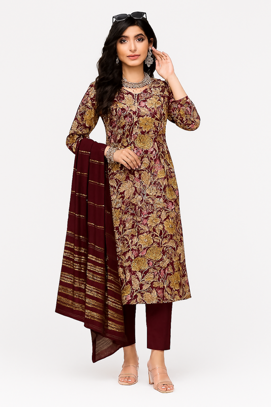 Women Kurta Set-Maroon (Size-2XL) | D65