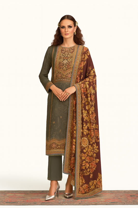 Women Embroidery Kurta Set-Green (Size-XXS) | D52