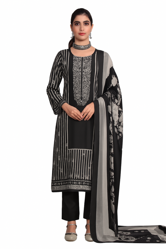 Women Embroidery Kurta Set-Black (Size-L) | D259
