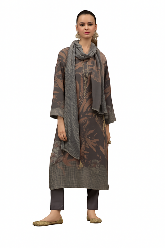 Women Embroidery Kurta Set-Grey (Size-S) | D12