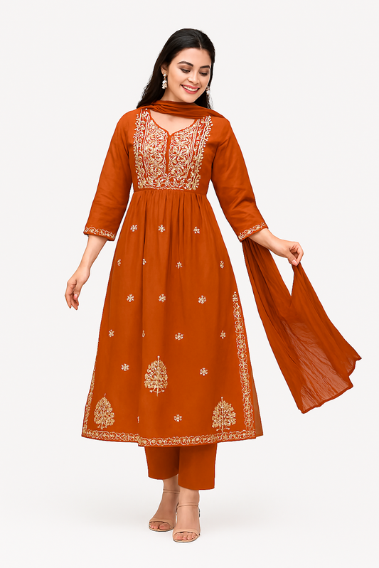 Women Kurta Set-Orange (Size-L) | D26