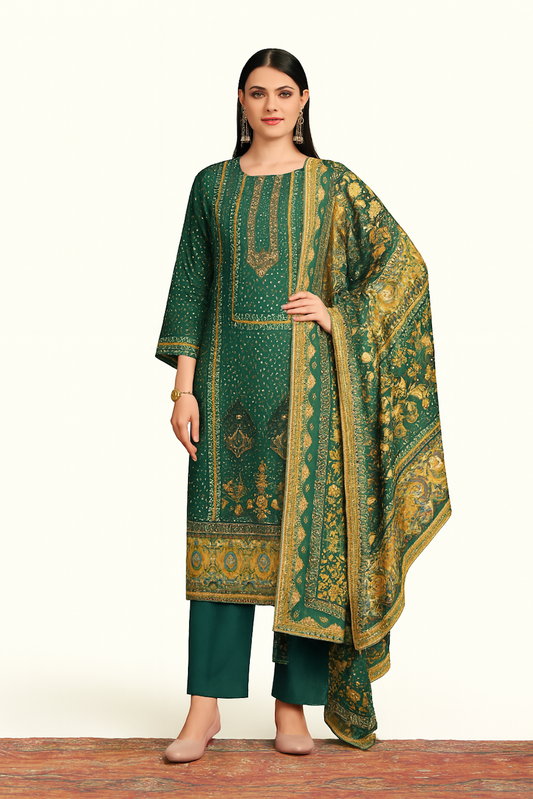 Women Embroidery Kurta Set-Green (Size-XS) | D67