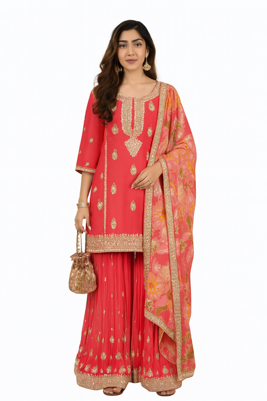 Women Embroidery Kurta Set-Carrot (Size-XL) | D81