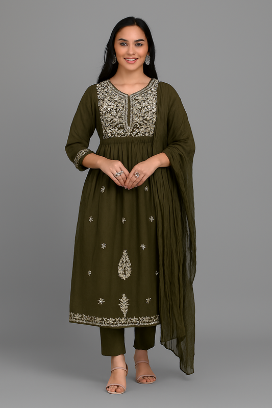 Women Kurta Set-Mehendi (Size-3XL) | D27