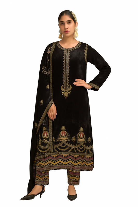Women Embroidery Kurta Set-Black (Size-L) | D02
