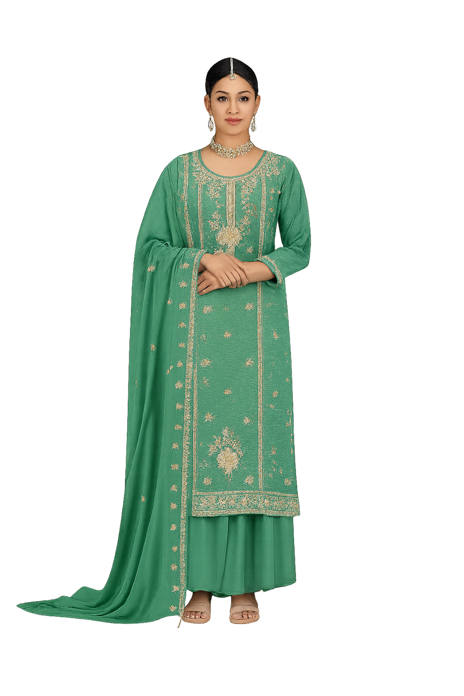 Women Embroidery Kurta Set-Green (Size-3XL) | D18