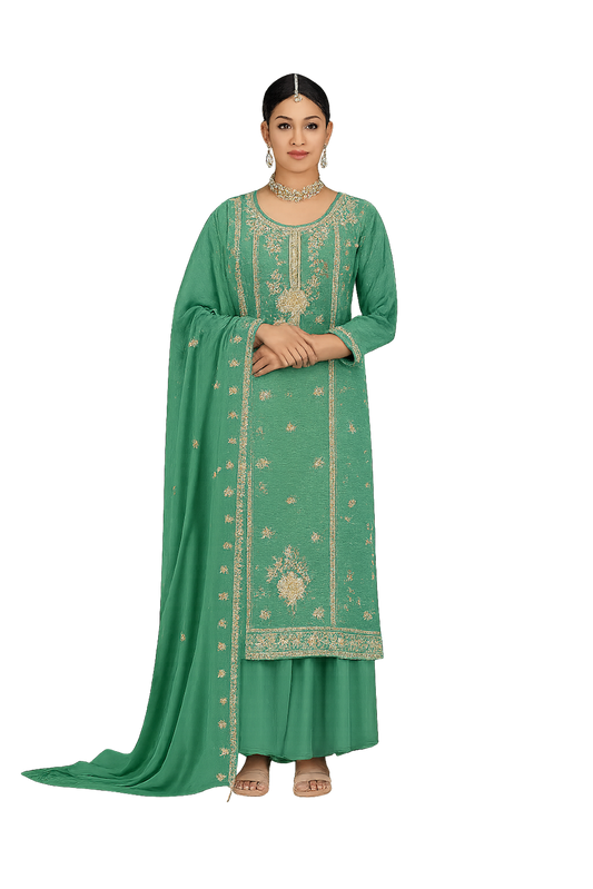 Women Embroidery Kurta Set-Green (Size-3XL) | D18