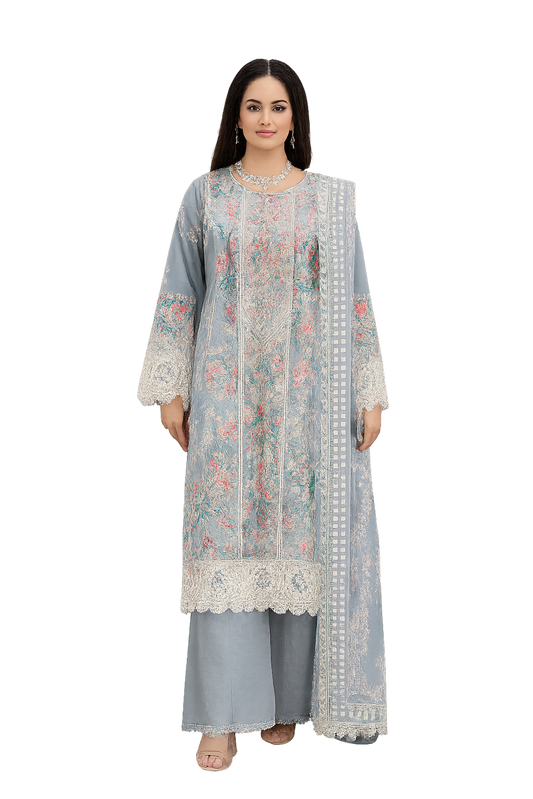 Women Embroidery Kurta Set-Blue (Size-XXS) | D60