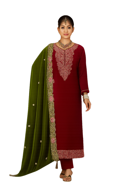 Women Embroidery Kurta Set-Pink & Mehendi (Size-3XL) | D56