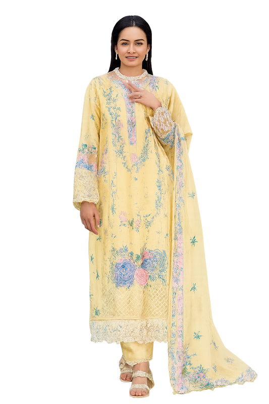 Women Embroidery Kurta Set-Yellow (Size-XXS) | D71