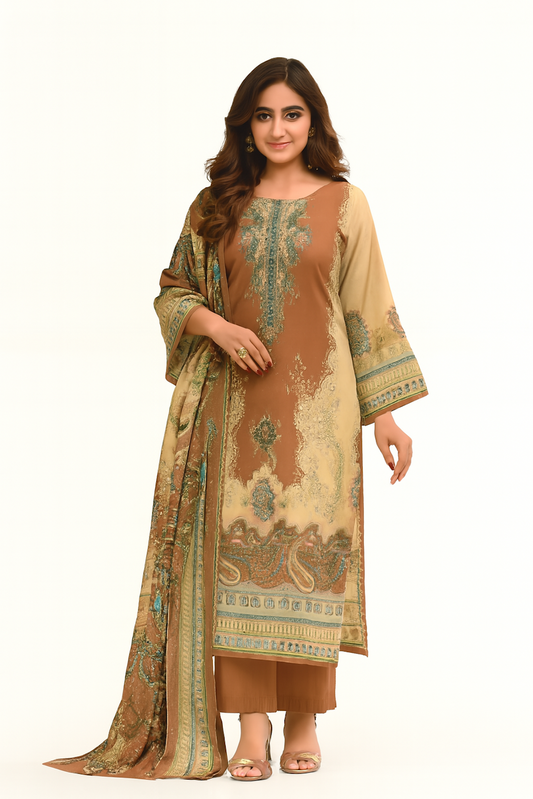 Women Embroidery Kurta Set-Beige (Size-2XL) | D65