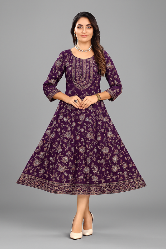 Women Kurta Set-Purple (Size-M) | D37