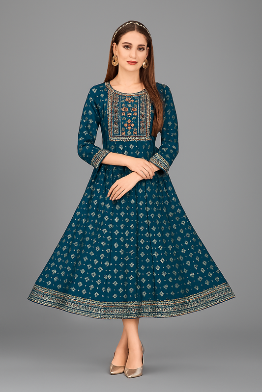 Women Kurta Set-Teal (Size-3XL) | D52