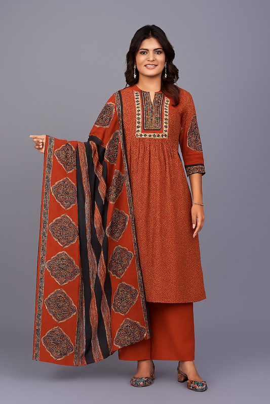 Women Kurta Set-Orange (Size-3XL) | D02