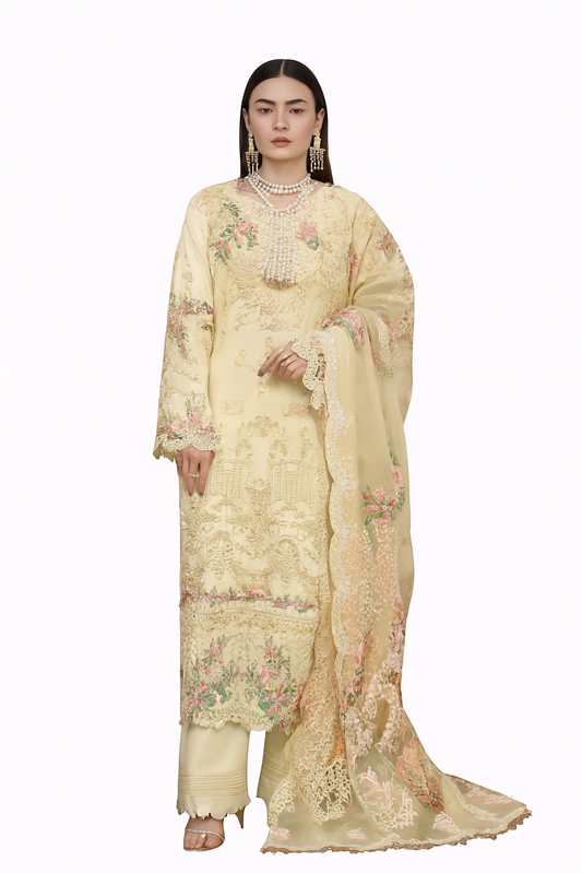 Women Embroidery Kurta Set-Yellow (Size-S) | D59
