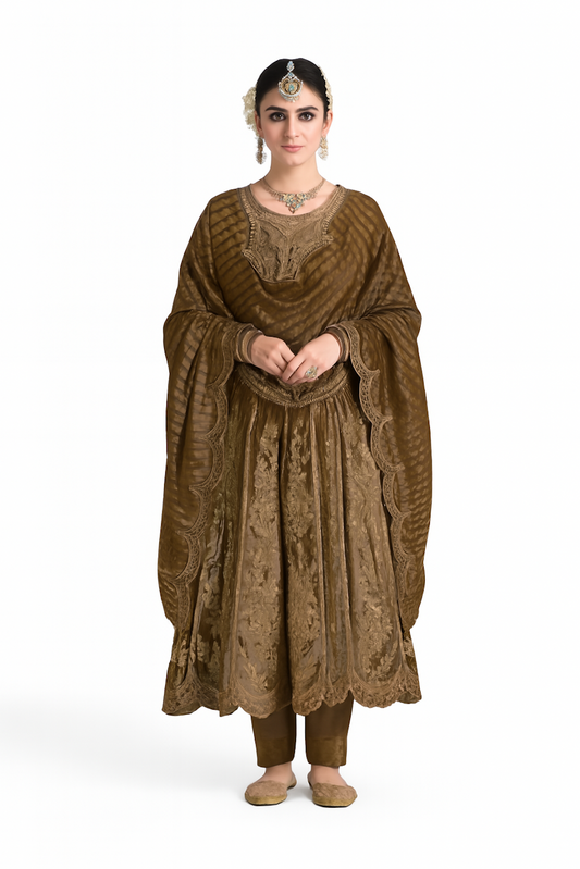 Women Embroidery Kurta Set-Mehendi (Size-XS) | D142