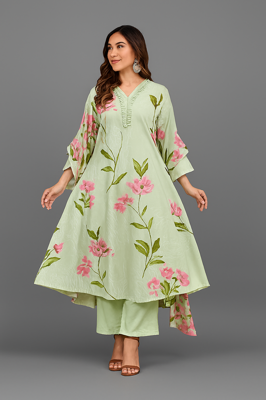 Women Kurta Set-Green (Size-L) | D29