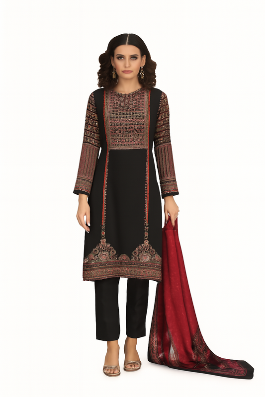 Women Embroidery Kurta Set-Mehendi (Size-5XL) | D157