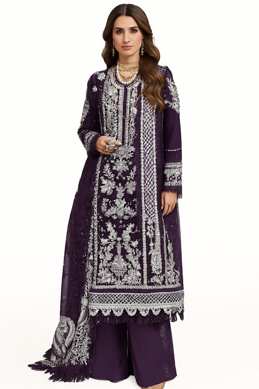 Women Embroidery Kurta Set-Wine (Size-L) | D11