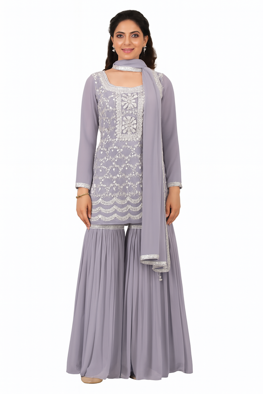 Women Embroidery Kurta Set-Grey (Size-XS) | D95