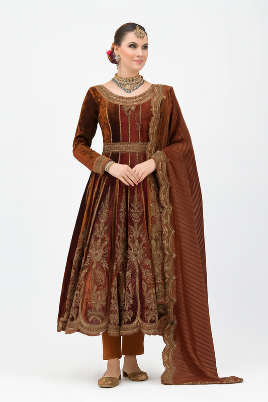 Women Embroidery Kurta Set-Brown (Size-XXS) | D139