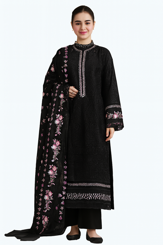 Women Embroidery Kurta Set-Black (Size-3XL) | D06