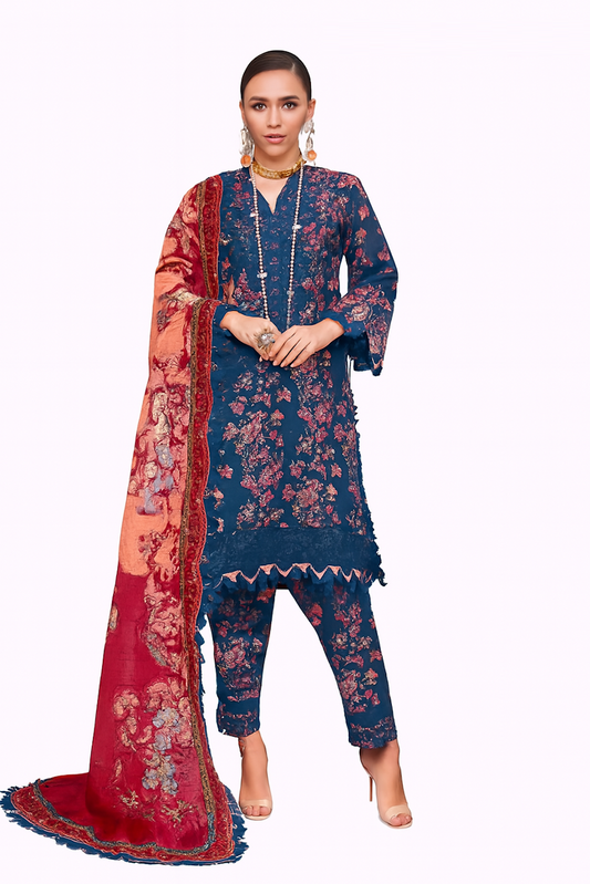 Women Embroidery Kurta Set-Brown & Teal (Size-5XL) | D29