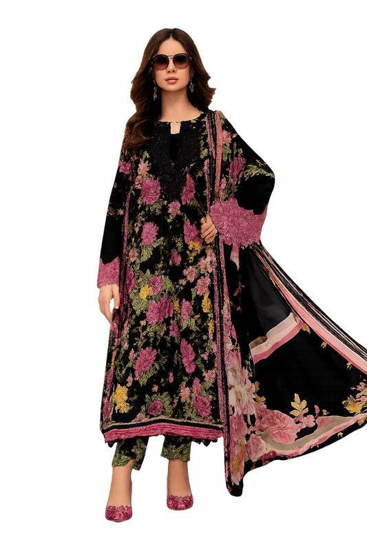 Women Embroidery Kurta Set-Black (Size-S) | D64