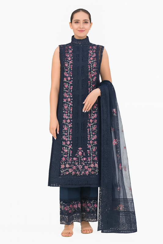 Women Embroidery Kurta Set-Navy (Size-XL) | D03