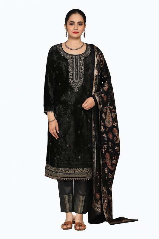 Women Embroidery Kurta Set-Black (Size-L) | D118